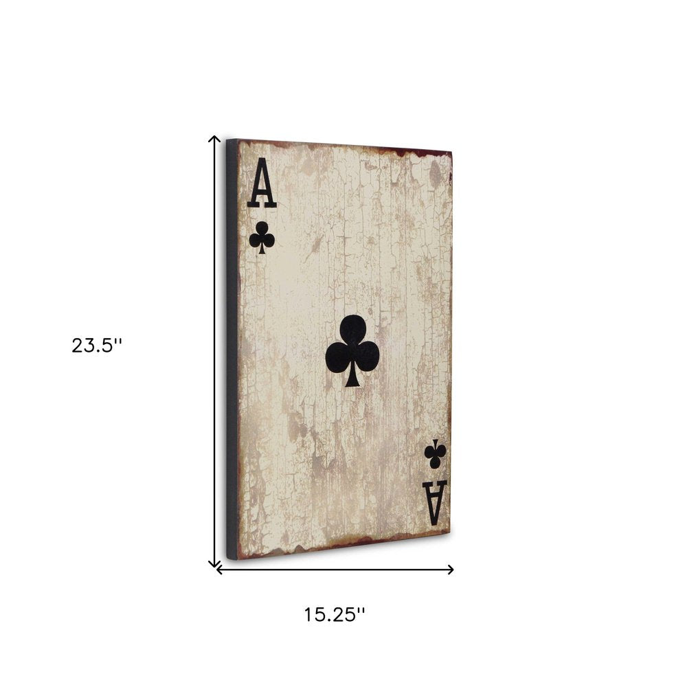24" X 15" Off White Ace of Clubs Wood Wall Decor