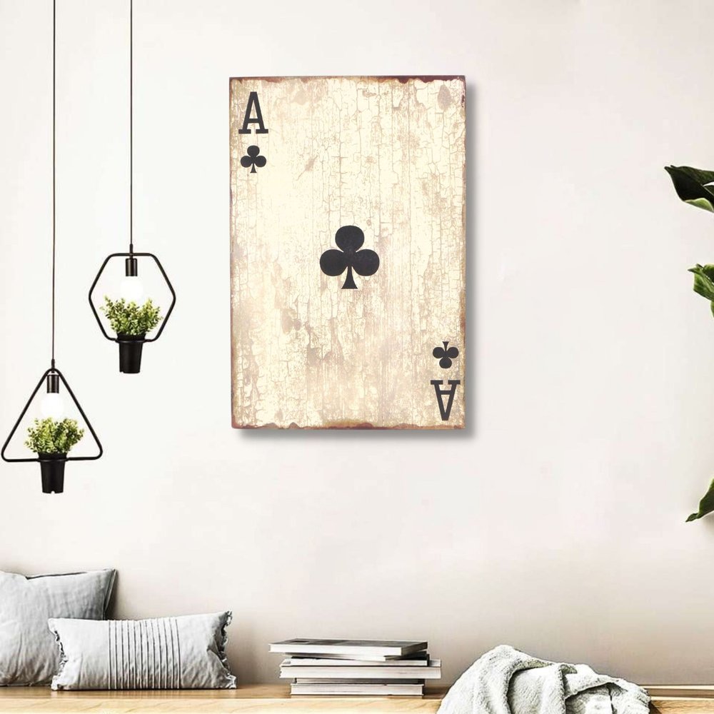24" X 15" Off White Ace of Clubs Wood Wall Decor