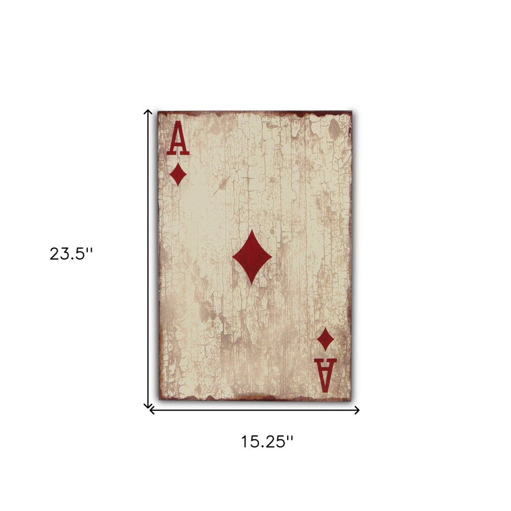 24" X 15" Off White Ace Of Diamonds Wood Wall Decor
