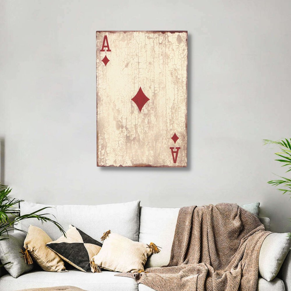 24" X 15" Off White Ace Of Diamonds Wood Wall Decor