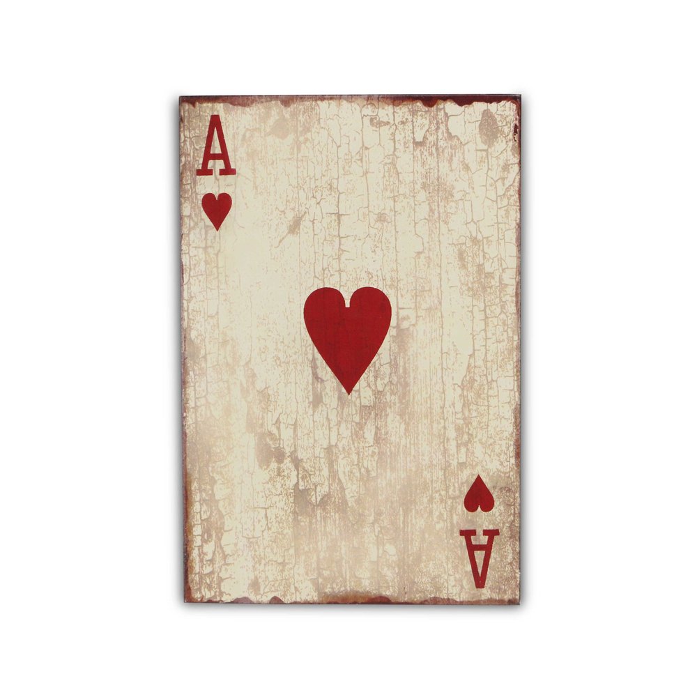 24" X 15" Off White Ace Of Hearts Wood Wall Decor