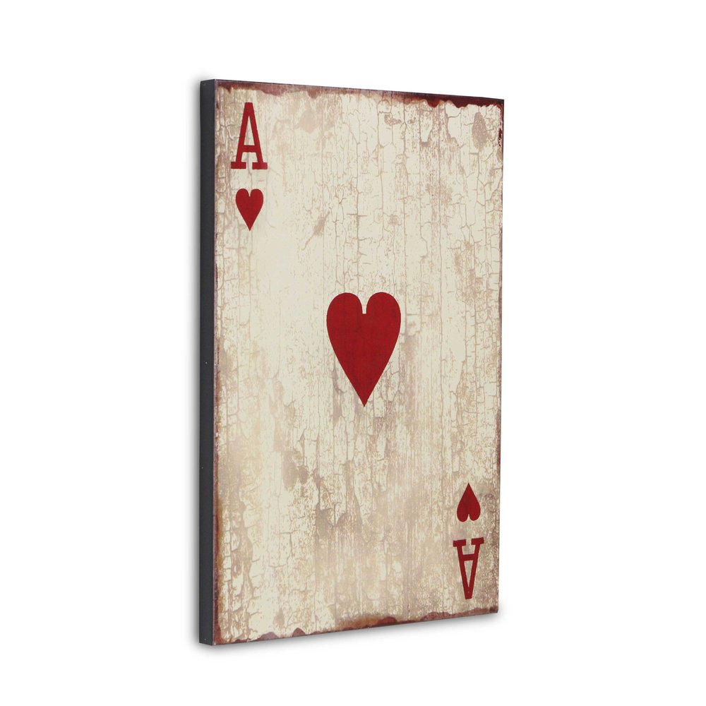 24" X 15" Off White Ace Of Hearts Wood Wall Decor