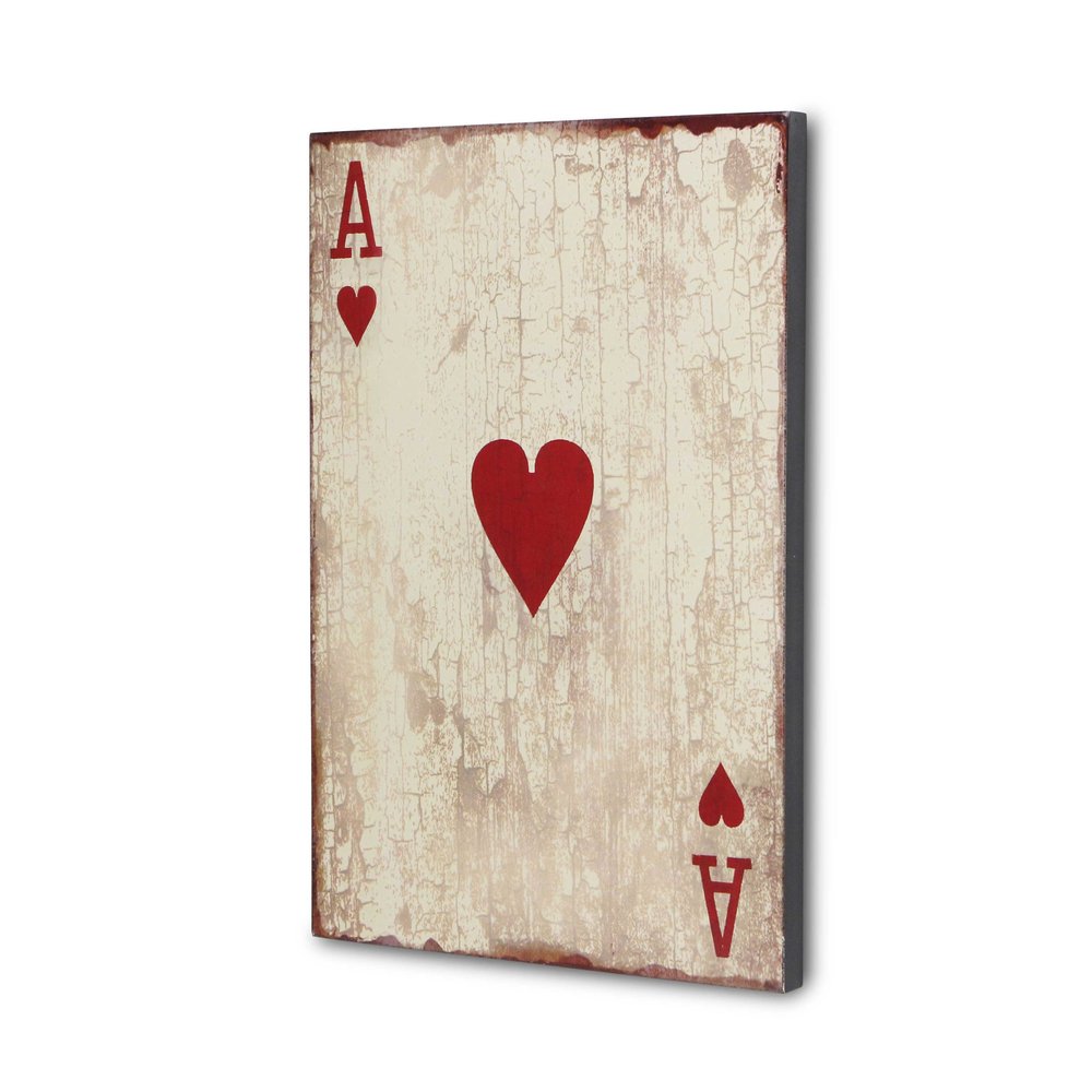 24" X 15" Off White Ace Of Hearts Wood Wall Decor