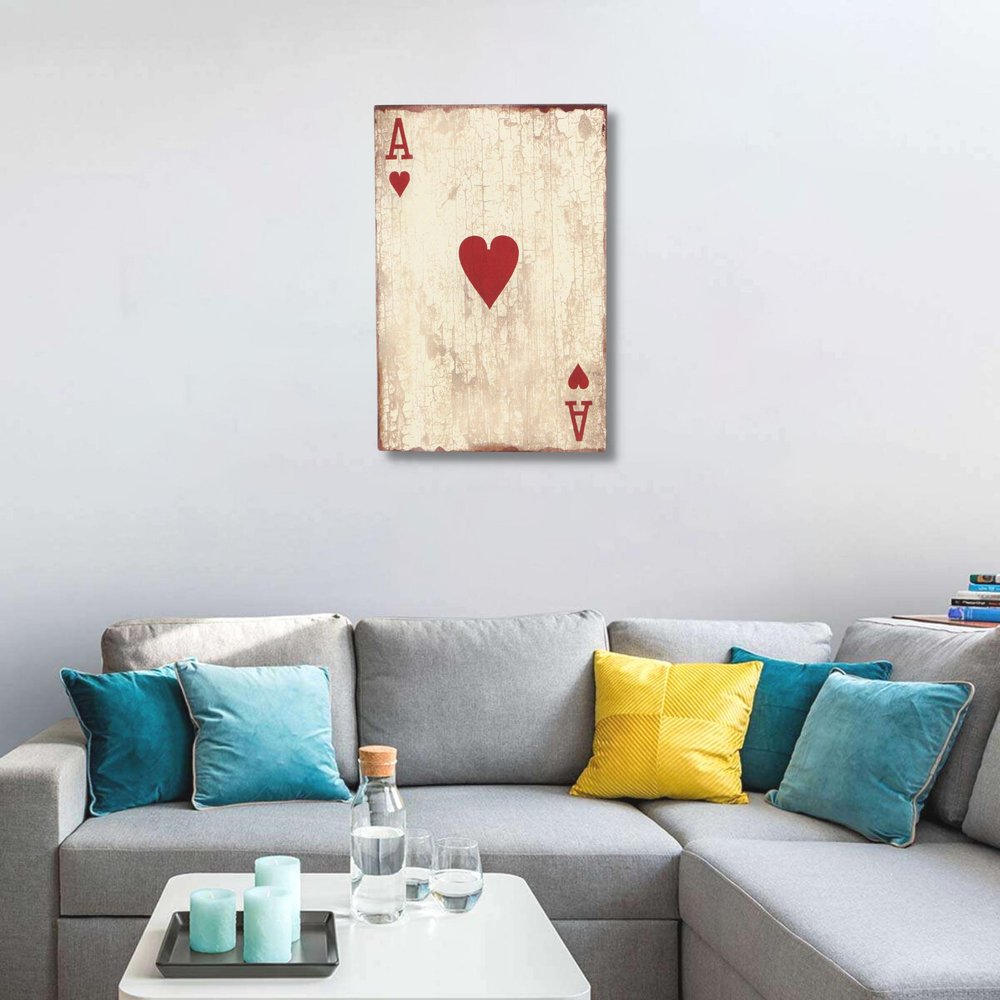 24" X 15" Off White Ace Of Hearts Wood Wall Decor