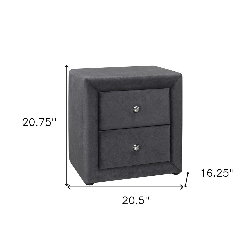 21" Dark Gray Wood Two Drawer Nightstand