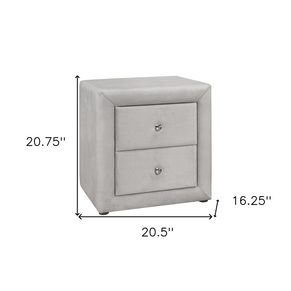 21" Light Gray Wood Two Drawer Nightstand
