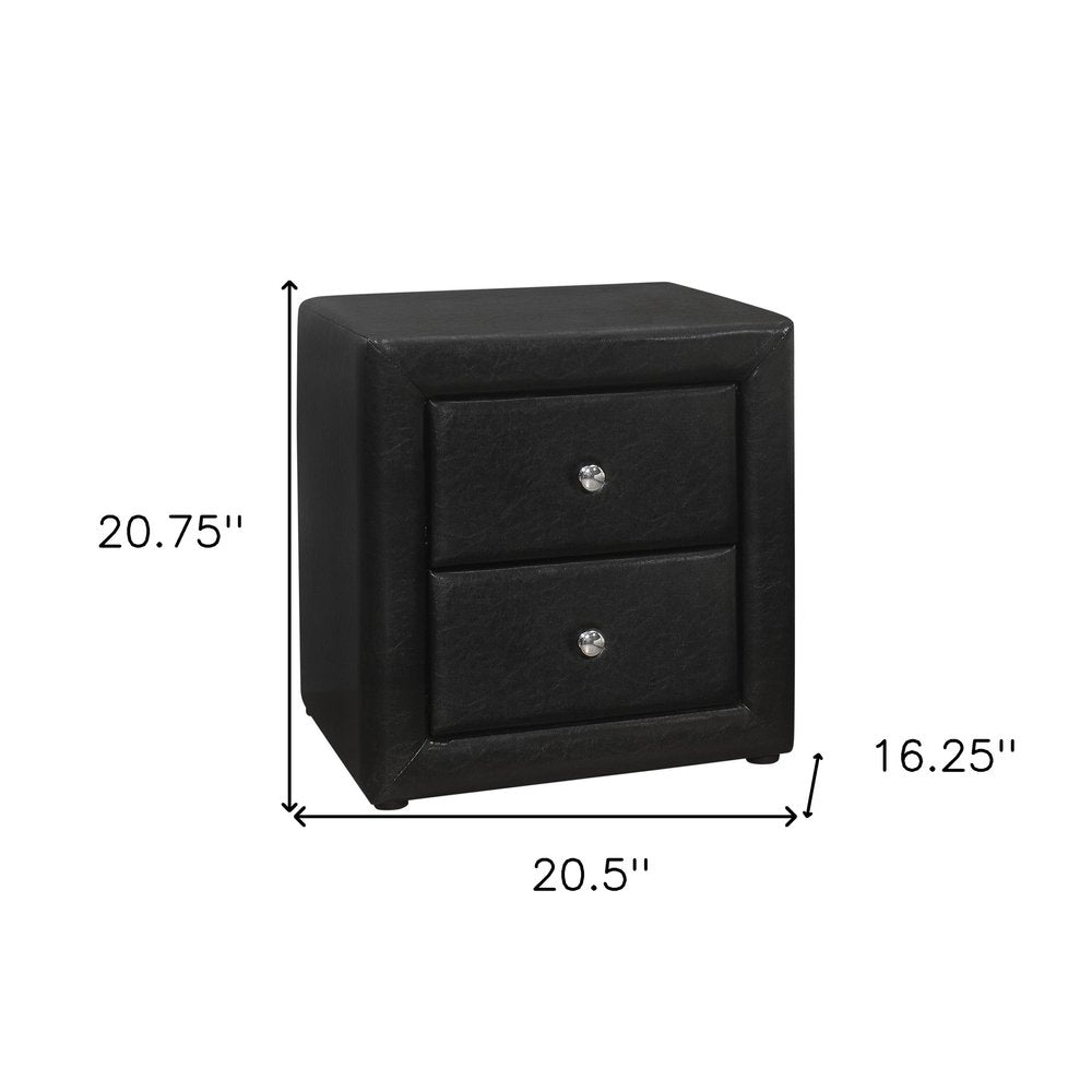 21" Black Wood Two Drawer Nightstand
