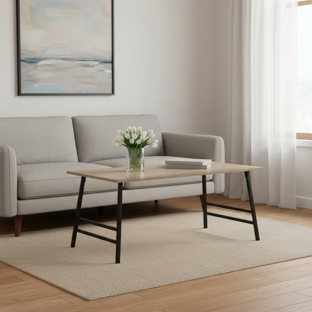 40" Taupe And Black Metal Coffee Table