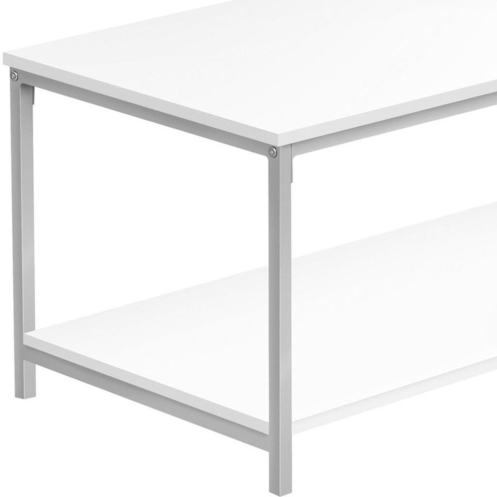 40" White And Silver Metal Coffee Table