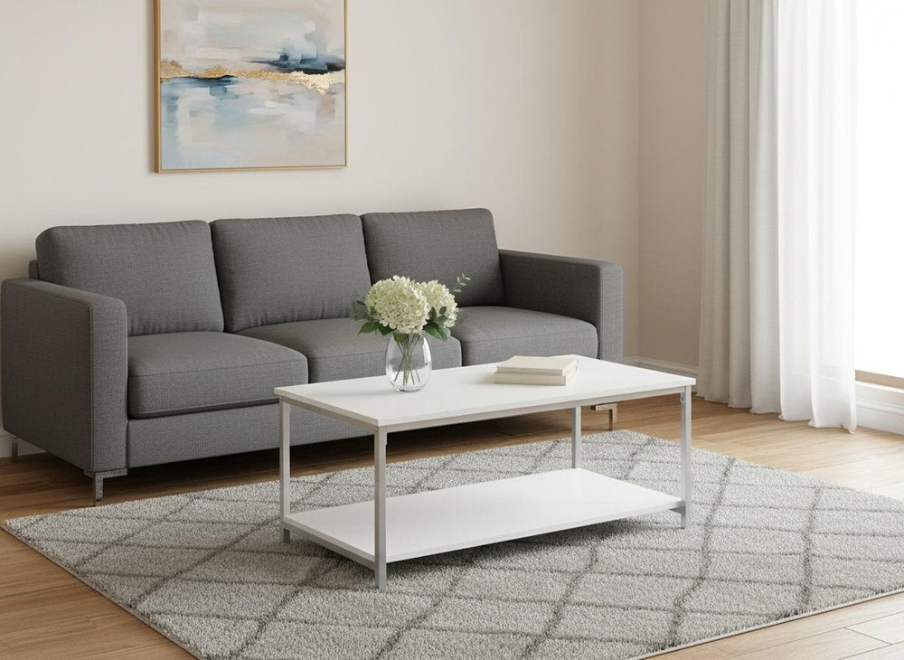 40" White And Silver Metal Coffee Table