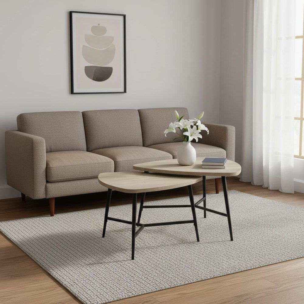 Set of Two 33" Taupe And Black Triangle Nested Coffee Tables
