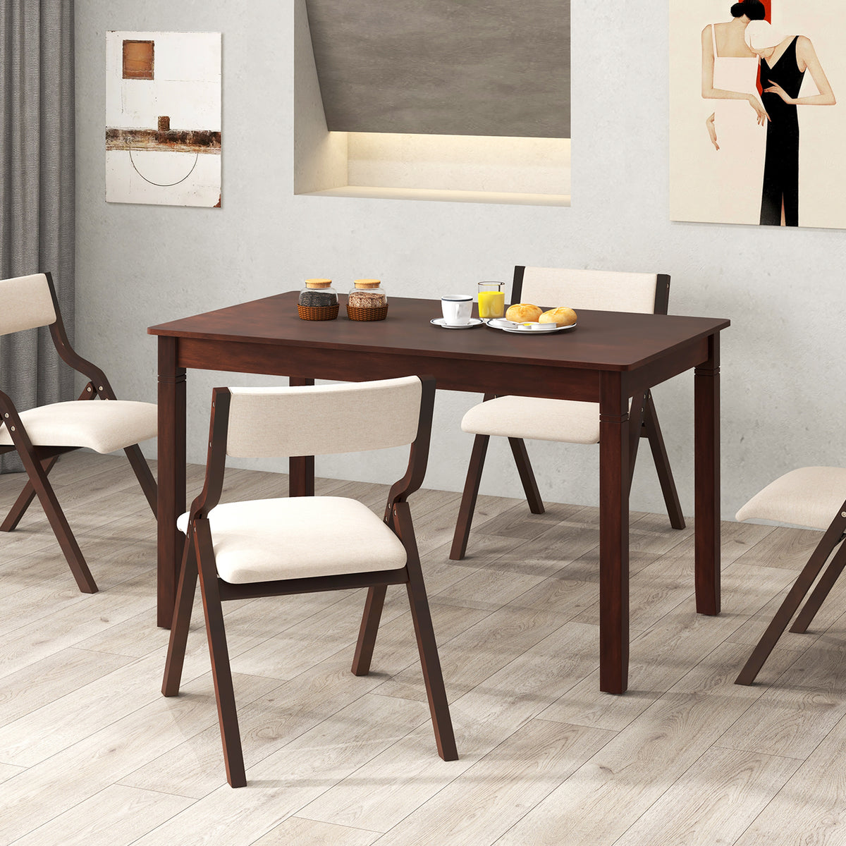 48-Inch Wooden Dining Table for 4 People Rectangular Kitchen Table with Rubber Wood Legs-Cherry