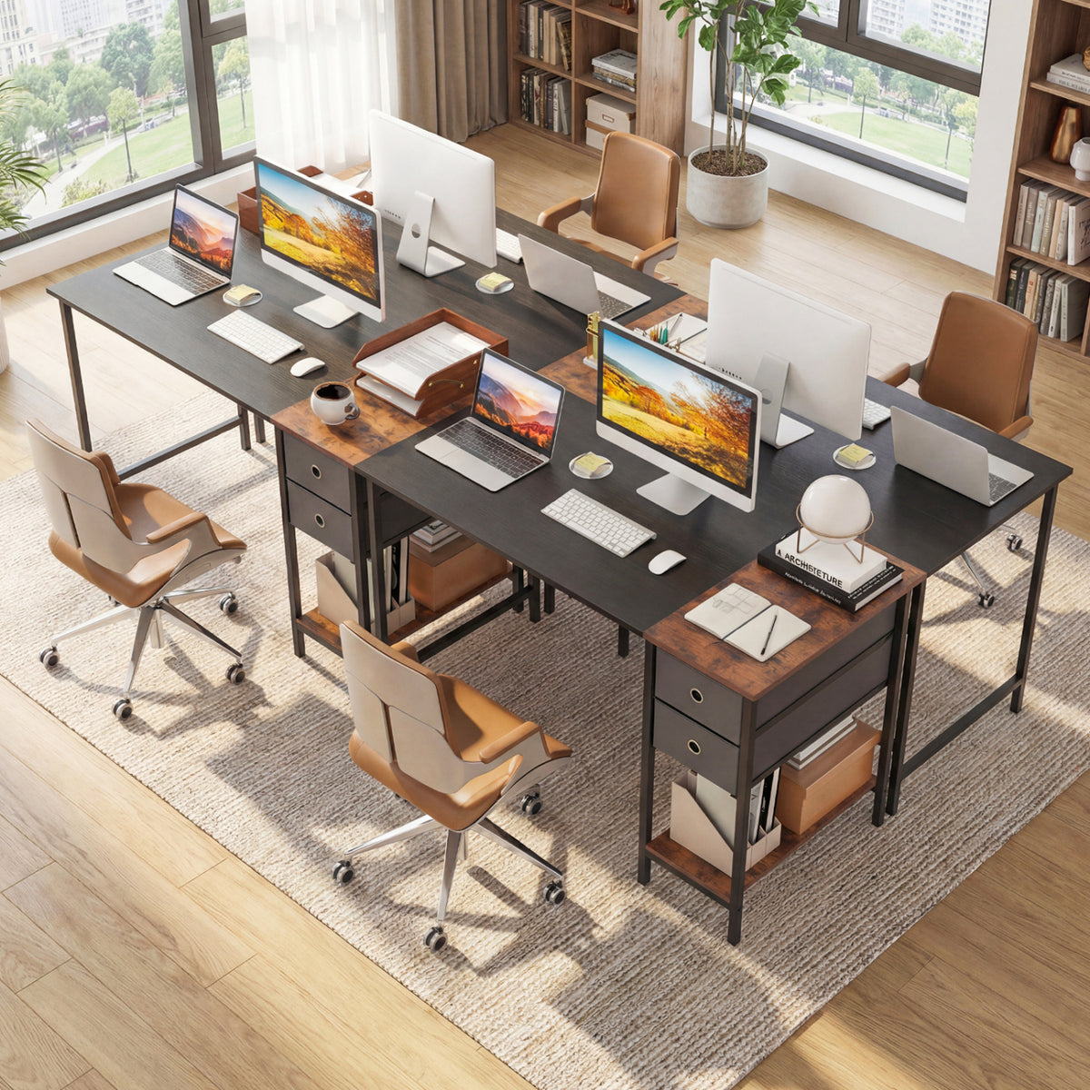48 Inch Computer Desk with 2 Fabric Drawers Industrial Home Office Desk-Black