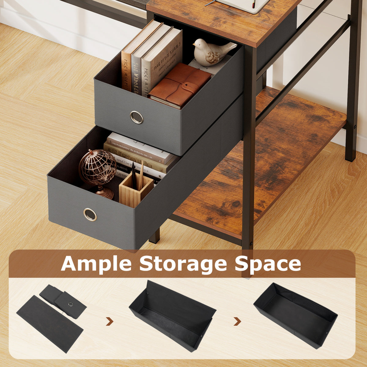 48 Inch Computer Desk with 2 Fabric Drawers Industrial Home Office Desk-Black