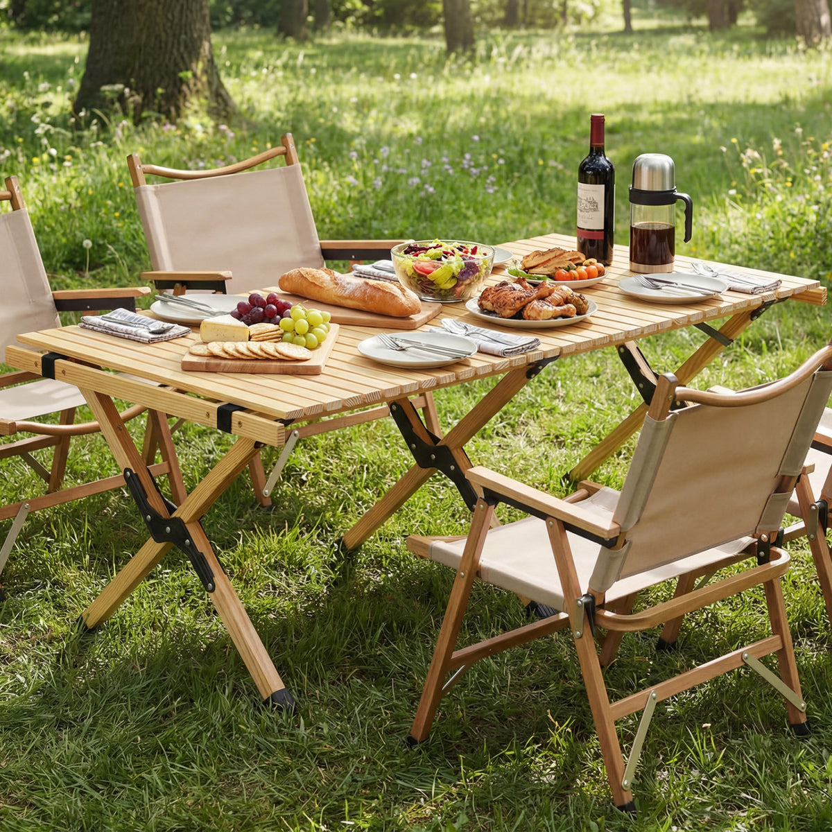 48 Inch Folding Camping Table with Carry Bag for Backyard-Natural