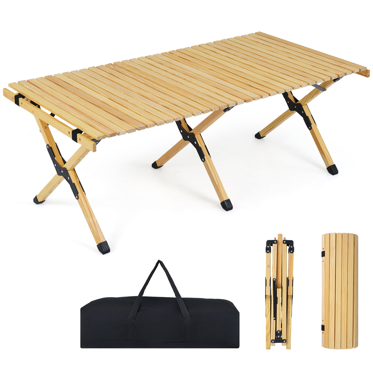 48 Inch Folding Camping Table with Carry Bag for Backyard-Natural