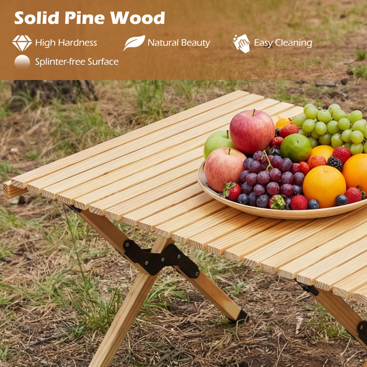 48 Inch Folding Camping Table with Carry Bag for Backyard-Natural