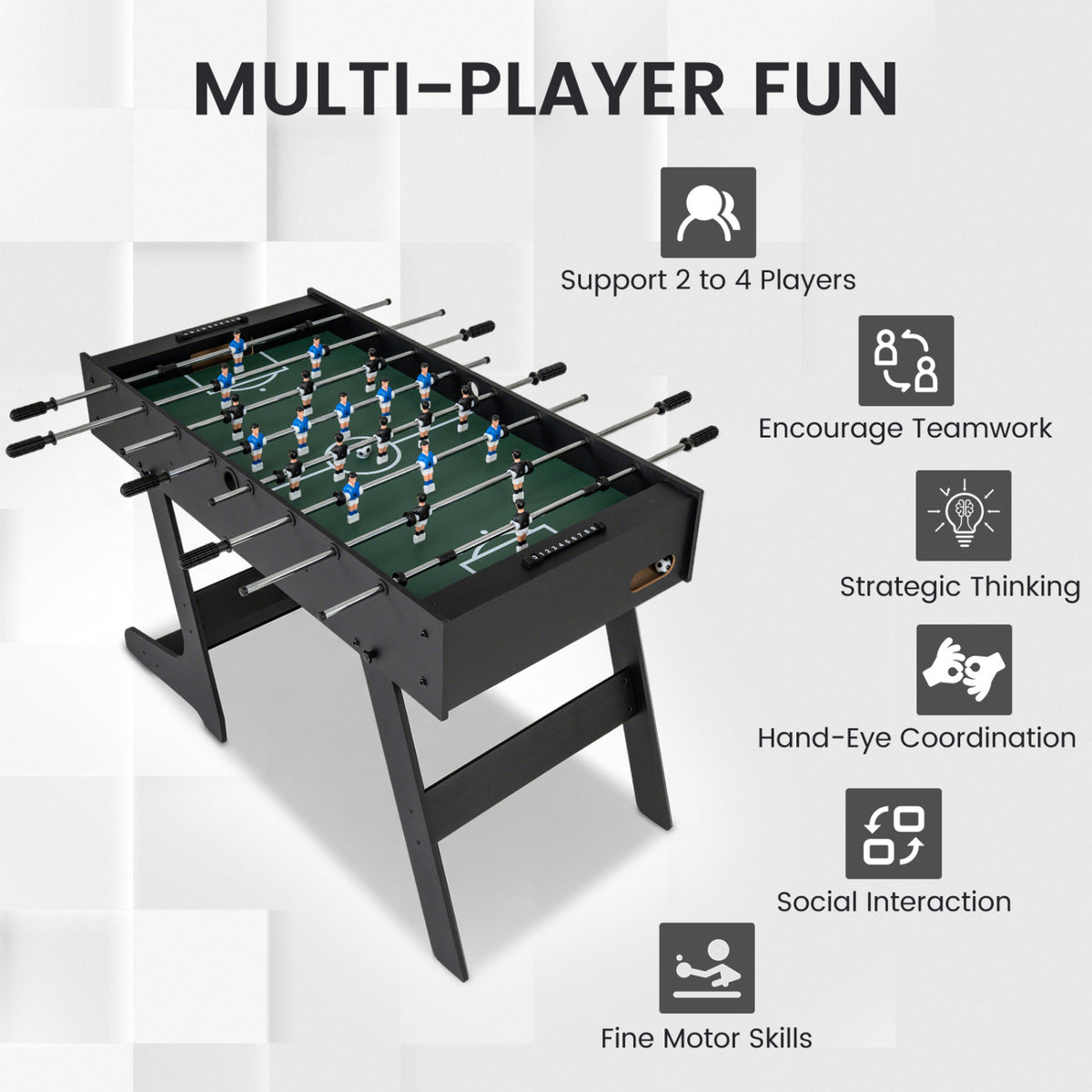 48 Inch Folding Full Competition Size Soccer Table-Black