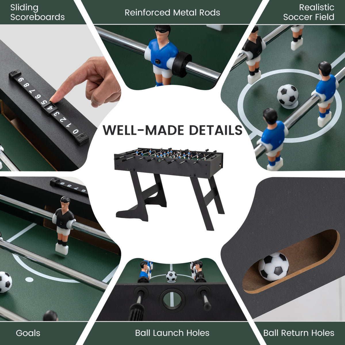 48 Inch Folding Full Competition Size Soccer Table-Black