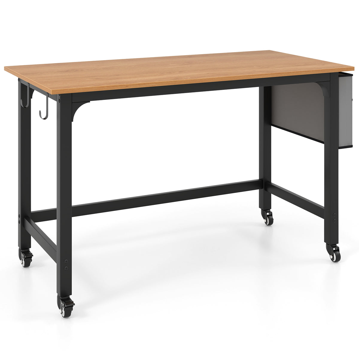 48 Inch Rolling Computer Desk with Heavy-duty Metal Frame for Home and Office-Natural