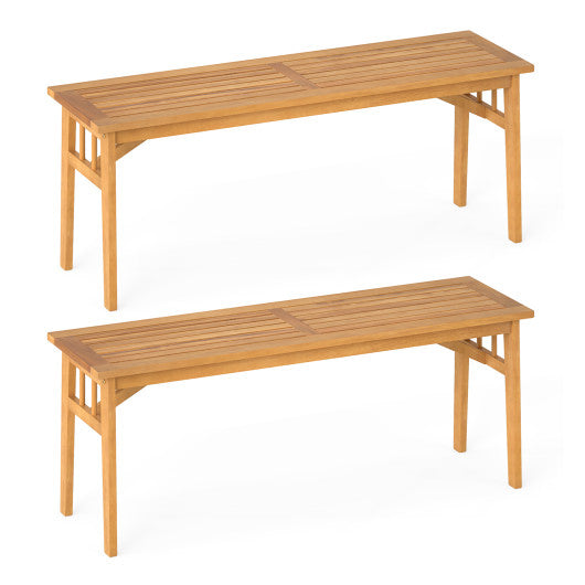 48 Inches Acacia Wood Bench with Breathable Slat Seat and Stable Triangular Structure-2