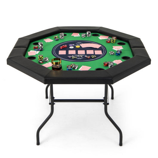 48 Inches Foldable Poker Table with Padded Rails and Cup Holders-Green