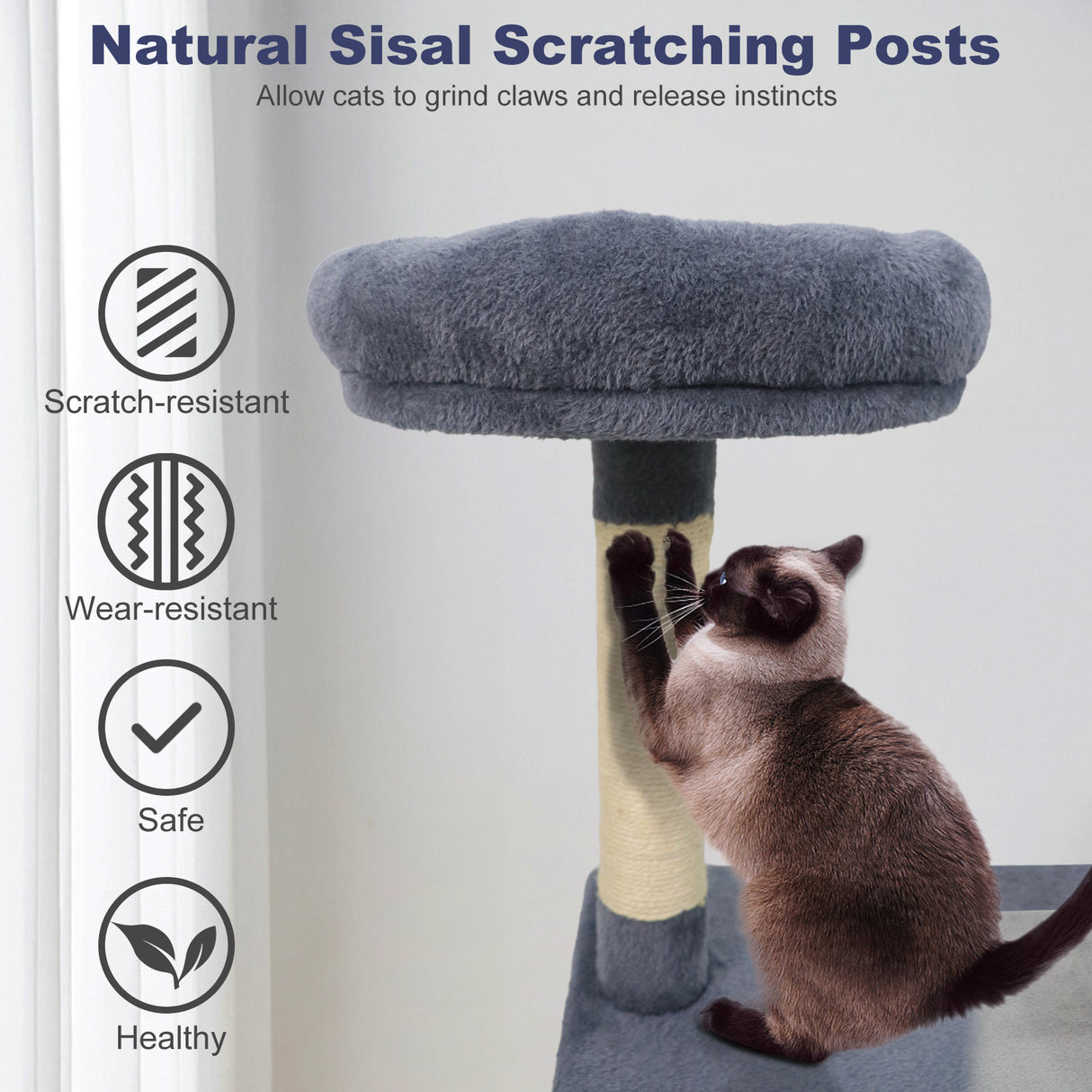 48 Inches Tall Cat Tree Multi-Level Kitten Tower with Large Condo Padded Top Perch-Grey