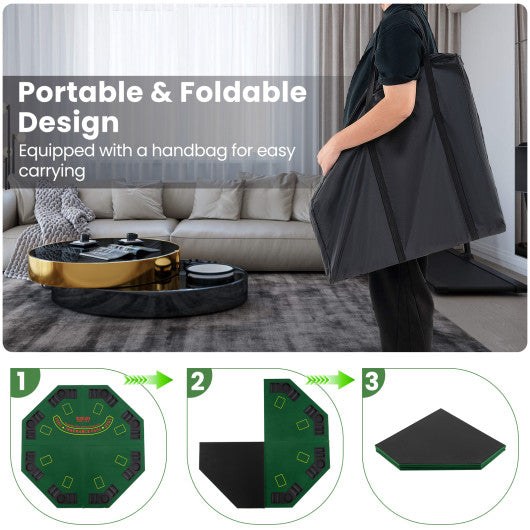 48 Inch 8-Player Foldable Poker Table Top with Carrying Bag and Cup Holders-Green
