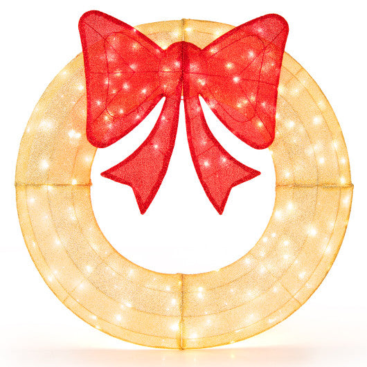 48 Inch Pre-Lit Lighted Christmas Mesh Wreath with Large Bow and 200 LED Bulbs