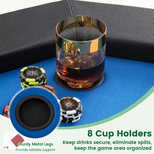 48 Inches Foldable Poker Table with Padded Rails and Cup Holders-Blue