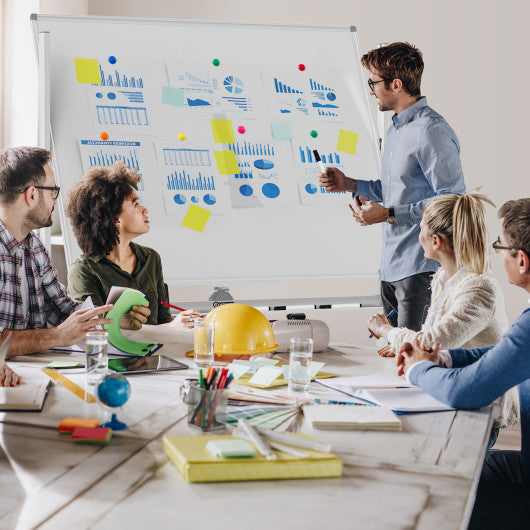 48 x 36 Inches Rolling Double-Sided Whiteboard with Magnetic Surface-White