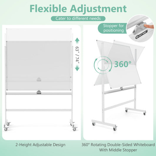 48 x 36 Inches Rolling Double-Sided Whiteboard with Magnetic Surface-White