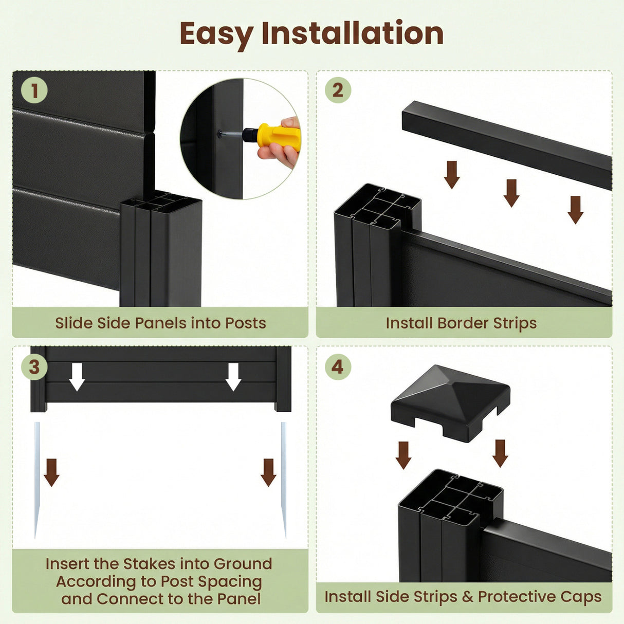 48 x 38 Inch Air Conditioner Fence 3 Panels with Metal Ground Stakes for Patio Backyard-Black