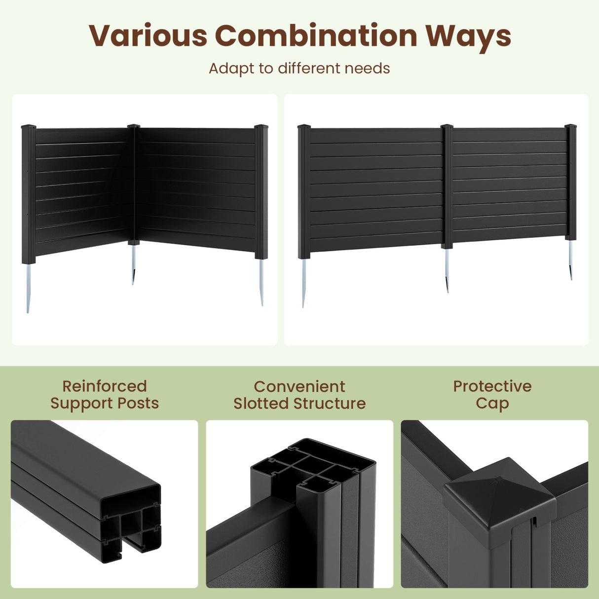 48 x 38 Inch Air Conditioner Fence 3 Panels with Metal Ground Stakes for Patio Backyard-Black