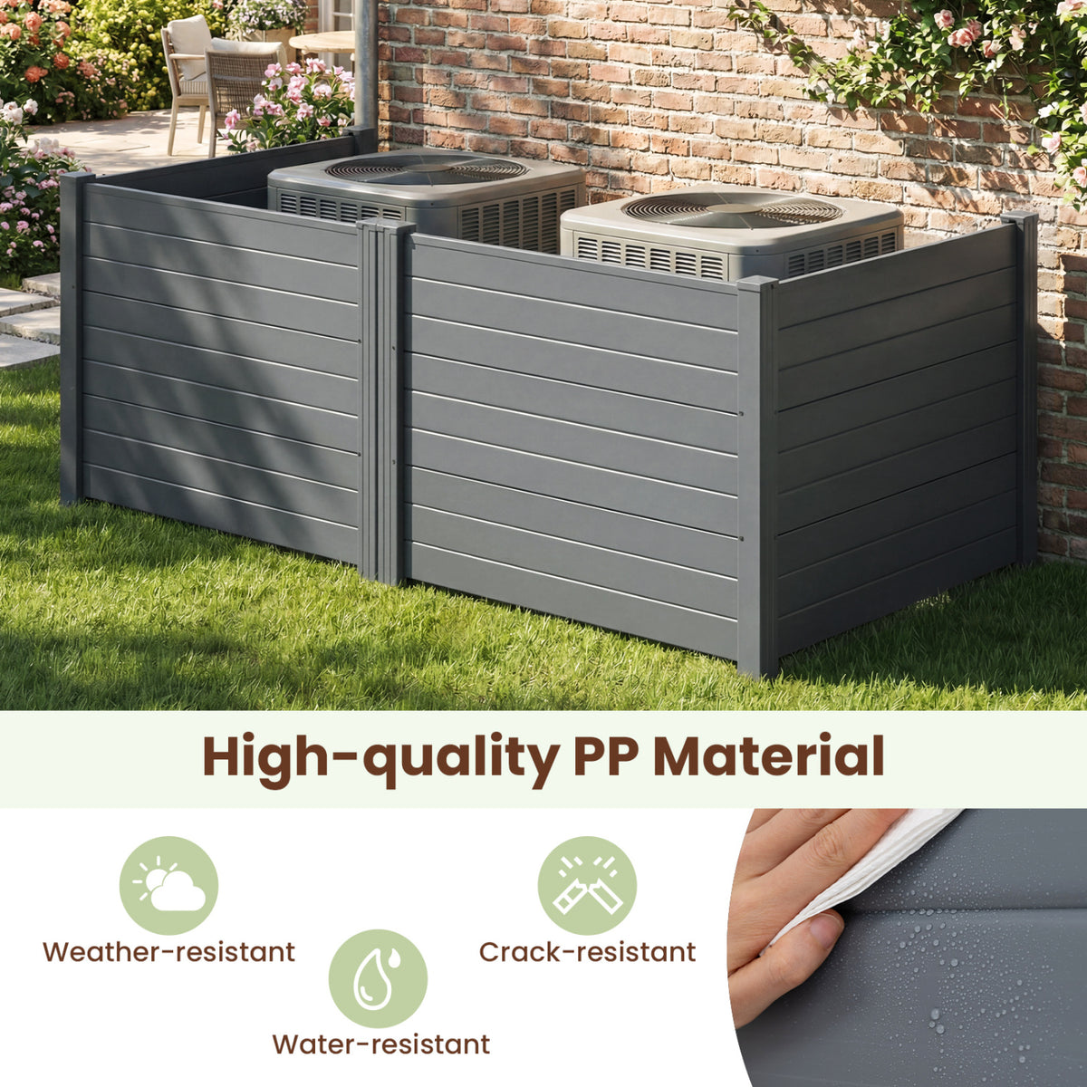 48 x 38 Inch Air Conditioner Fence 3 Panels with Metal Ground Stakes for Patio Backyard-Gray