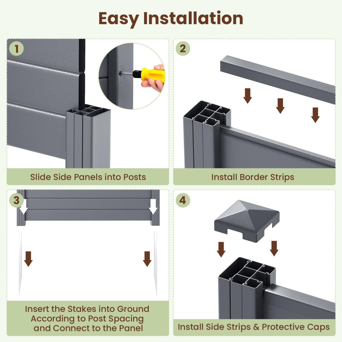 48 x 38 Inch Air Conditioner Fence 3 Panels with Metal Ground Stakes for Patio Backyard-Gray