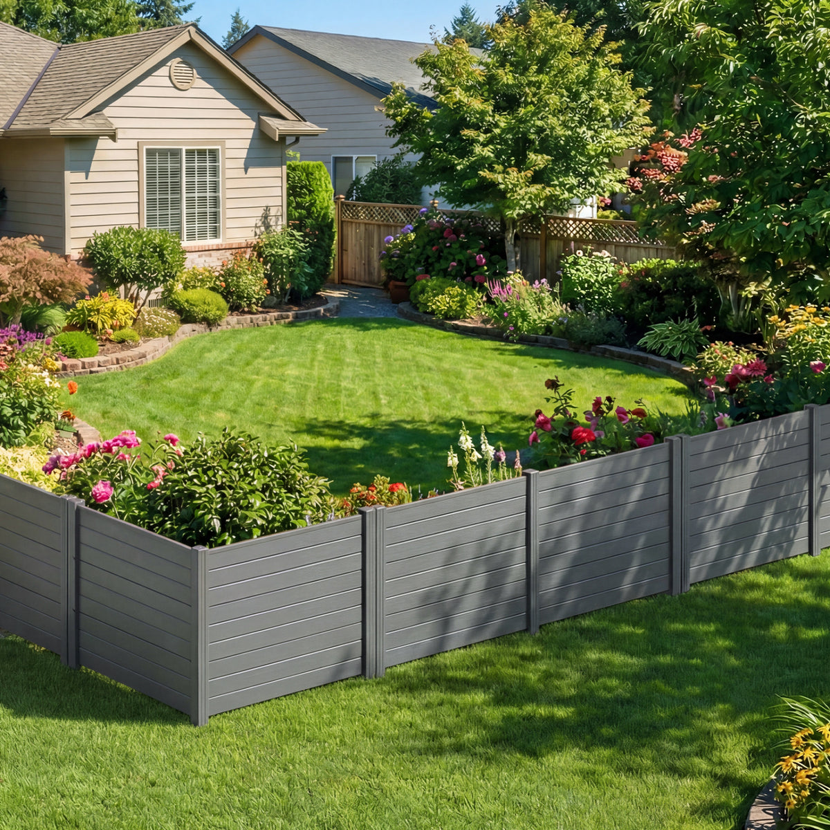 48 x 38 Inch Air Conditioner Fence 3 Panels with Metal Ground Stakes for Patio Backyard-Gray