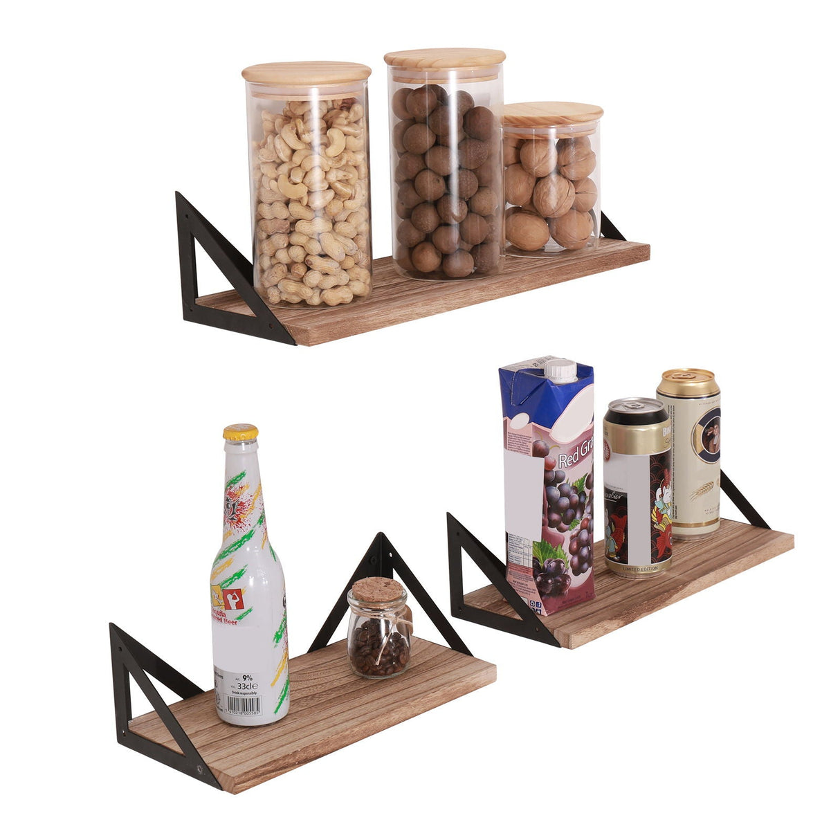 Floating Shelves, Long Wall Shelves (Set of 3), Wall Mounted Shelves With Brackets For Bedroom - Natural Wood by Couch.com