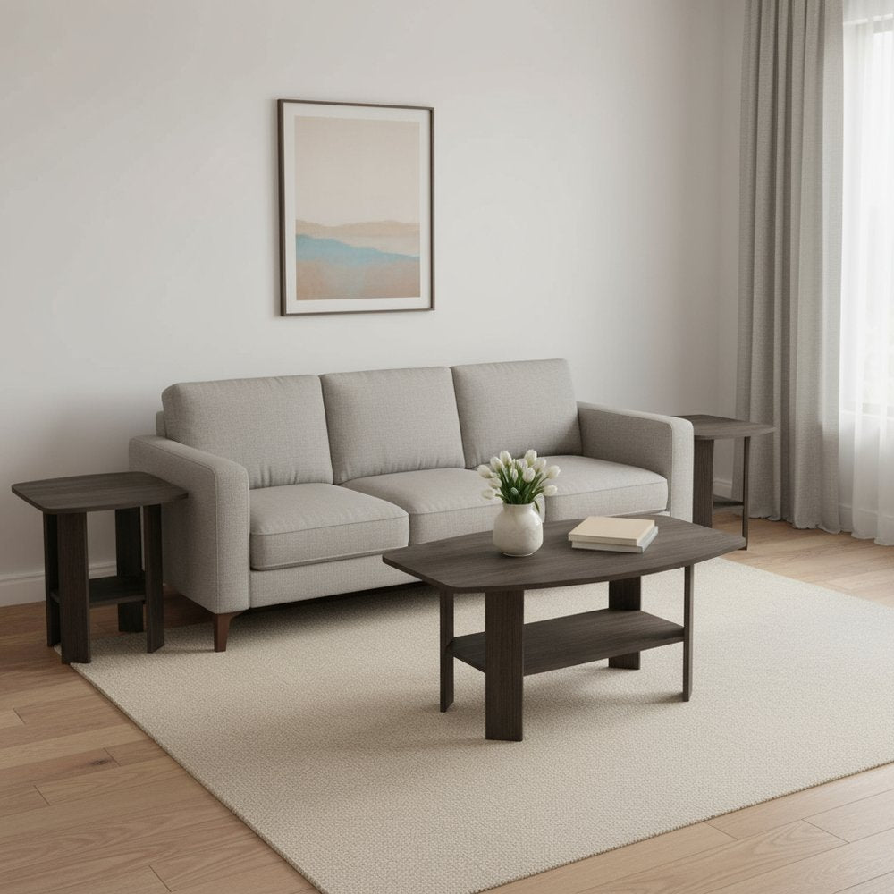 Set of Three 36" Oak Coffee Table With Three Shelves