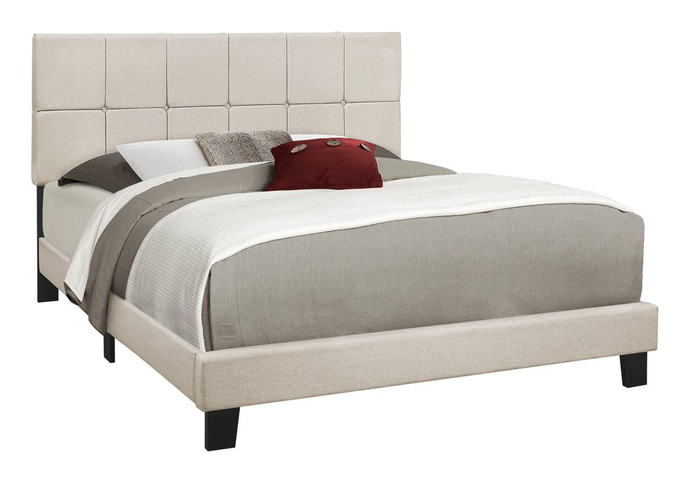 Beige Tufted Linen Queen Bed Frame