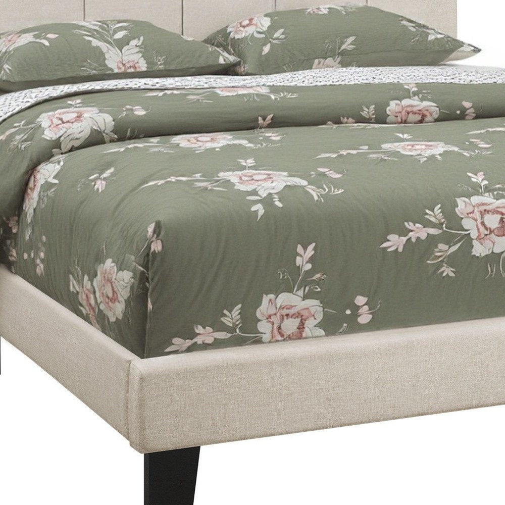 Beige Tufted Linen Queen Bed Frame