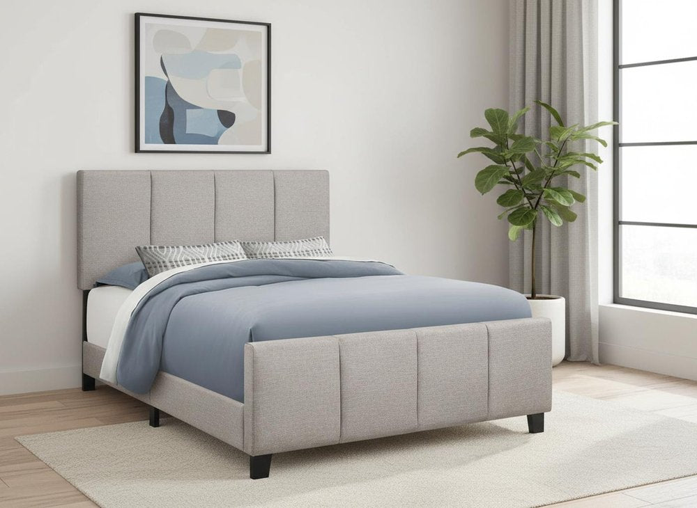 Gray and Black Tufted Linen Queen Bed Frame