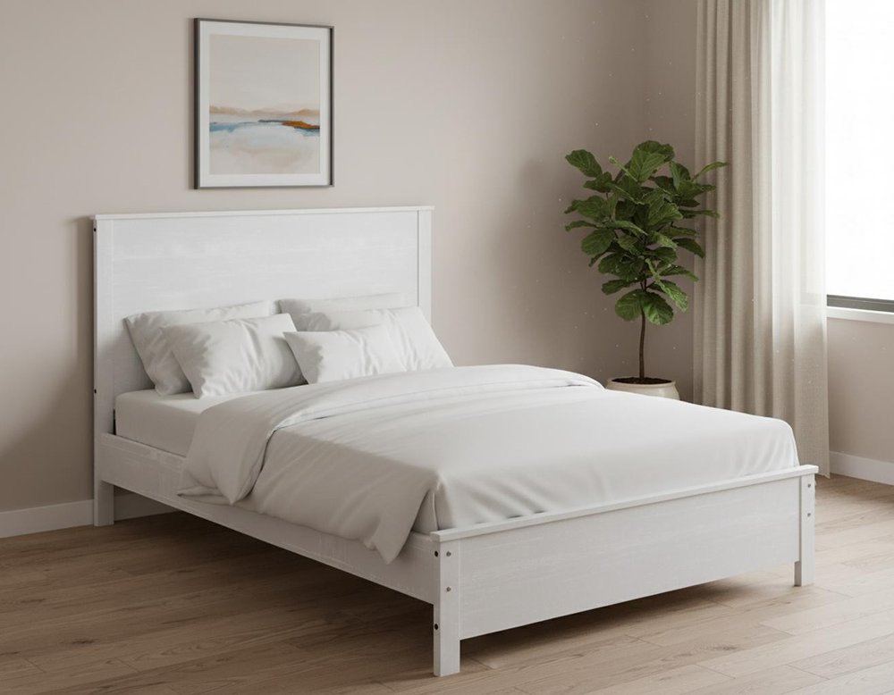 White Solid Wood Full Double Bed Frame