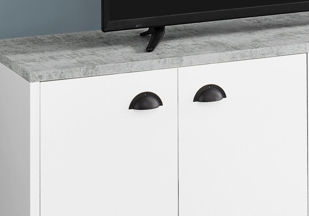 60" White Cabinet Enclosed Storage TV Stand