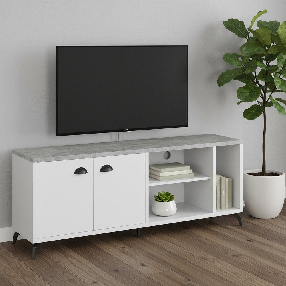 60" White Cabinet Enclosed Storage TV Stand