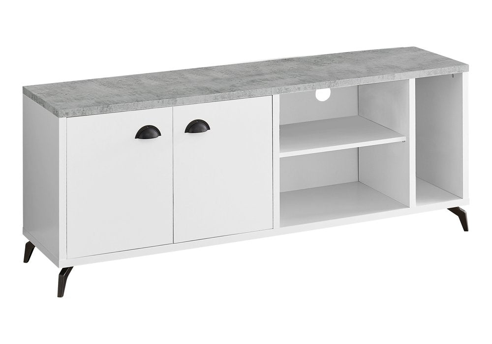 60" White Cabinet Enclosed Storage TV Stand
