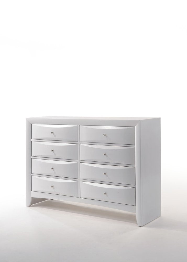 59" White Wood Eight Drawer Double Dresser