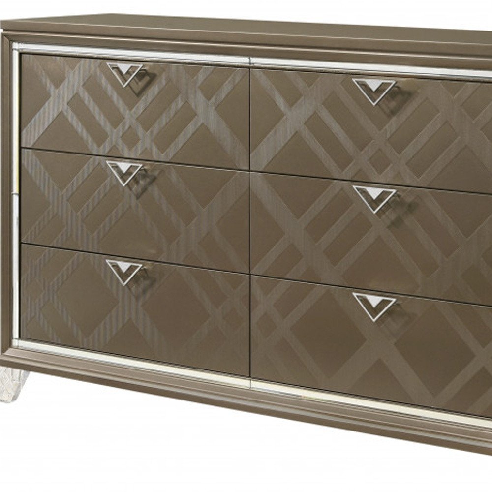 66" Champagne Wood Six Drawer Double Dresser