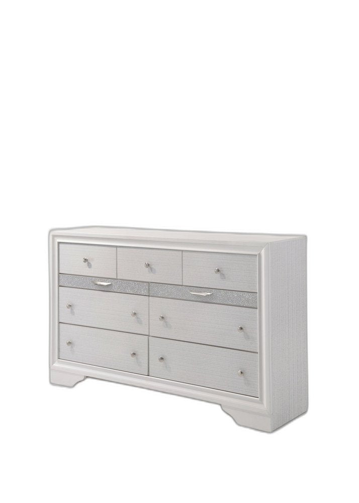 63" White Wood Nine Drawer Double Dresser