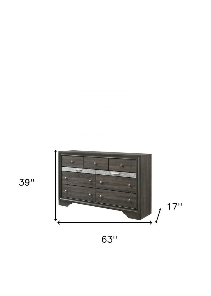 63" Gray Wood Nine Drawer Double Dresser